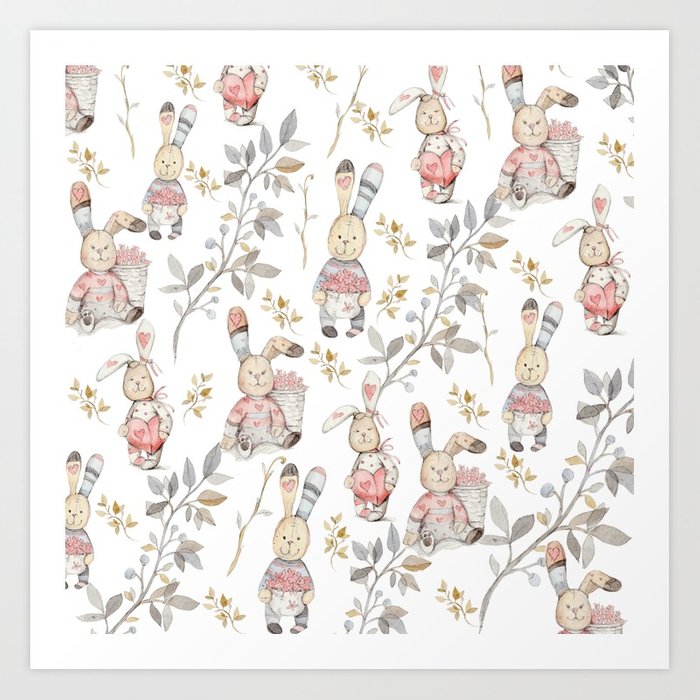 Cute Easter Bunnies Pattern Art Print