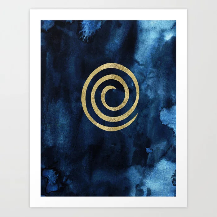 Infinity Navy Blue And Gold Abstract Modern Art Painting Art Print