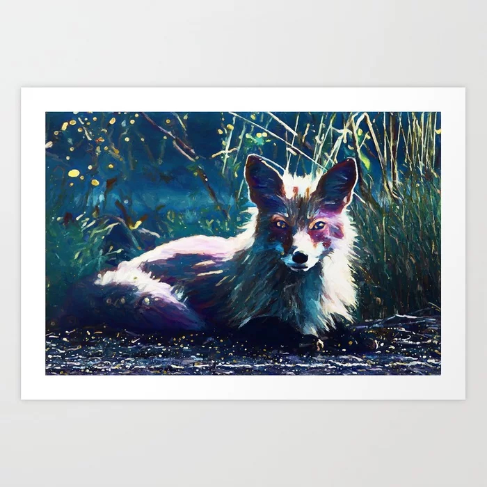 Night Fox Painting Art Print