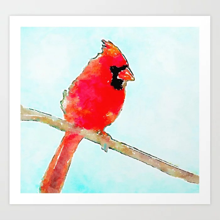  Northern Cardinal Modern Watercolor Art Print