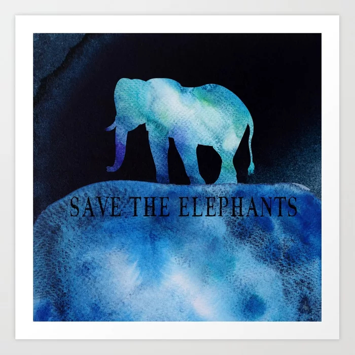 Save The Elephants Watercolor Painting Art Print