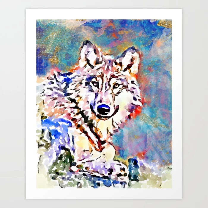 Wolf Watercolor Painting Art Print