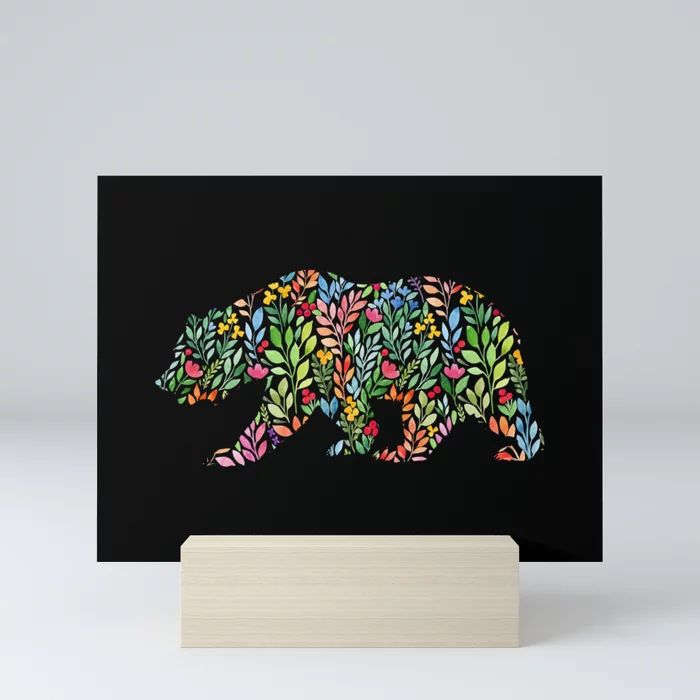 Bear Floral Watercolor Modern Art Mini Art Print