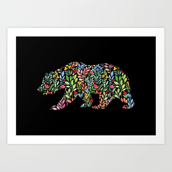 Bear Floral Watercolor Art