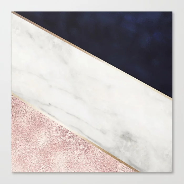 Marble, Rose Glitter, Gold And Navy Blue Abstract Art Canvas Print
