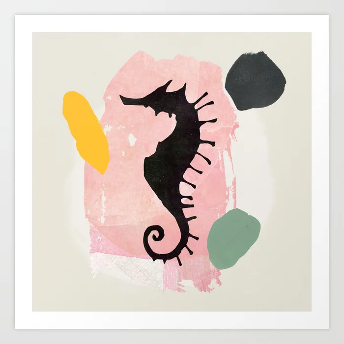 Seahorse Abstract Art Collage Watercolor Painting Art Print